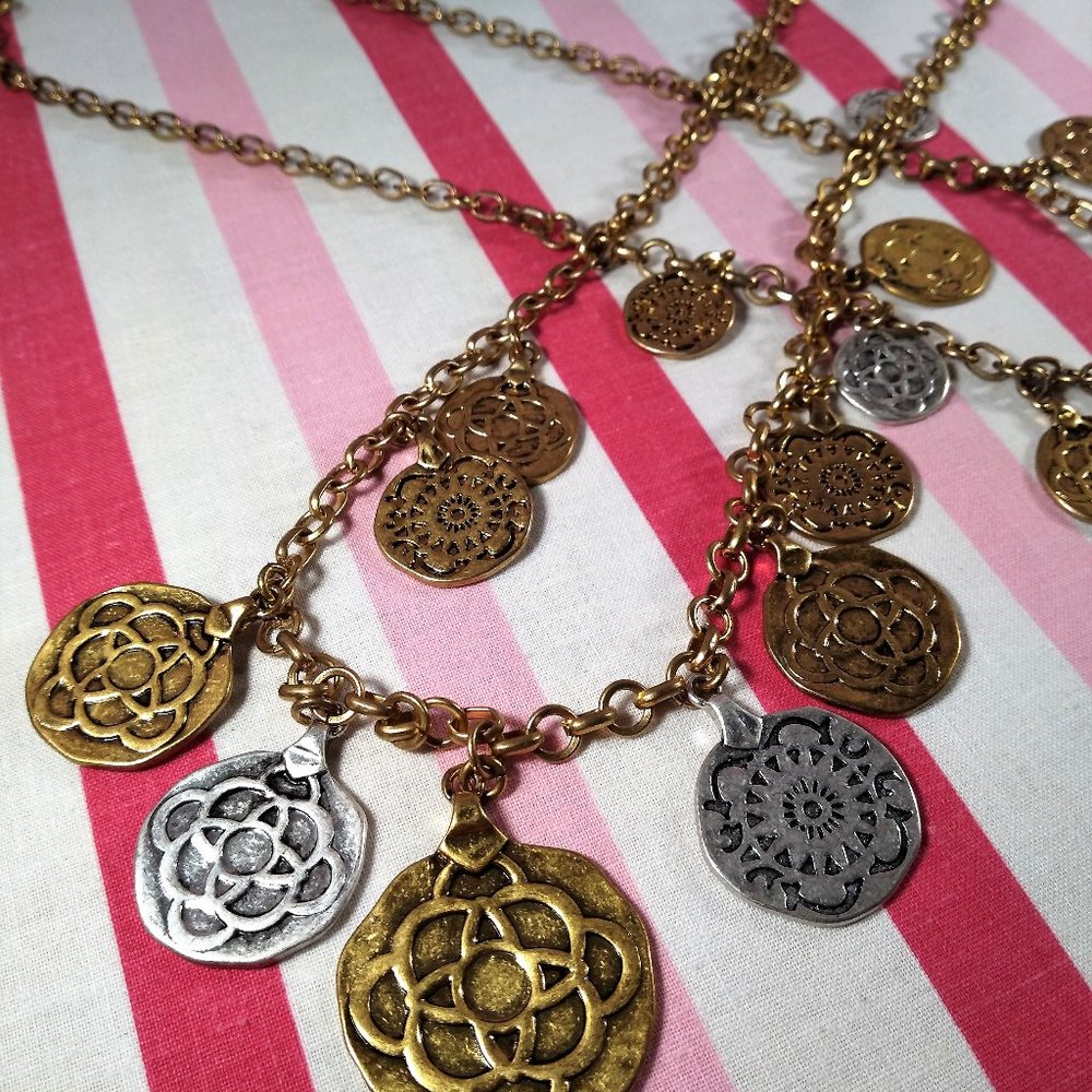 Stunning Vintage cabi Fall 2015 3pc Tile Coin Silver & Gold Necklace in Box! ♥ - Picture 4 of 15